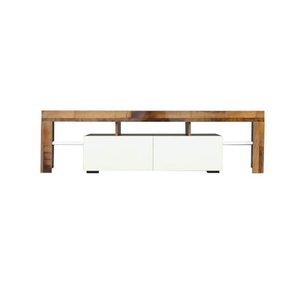 Unbranded 63 in. Modern Espresso Wooden TV Stand with 2 Storage Drawers Fits TV's up to 72 in. with RGB Light