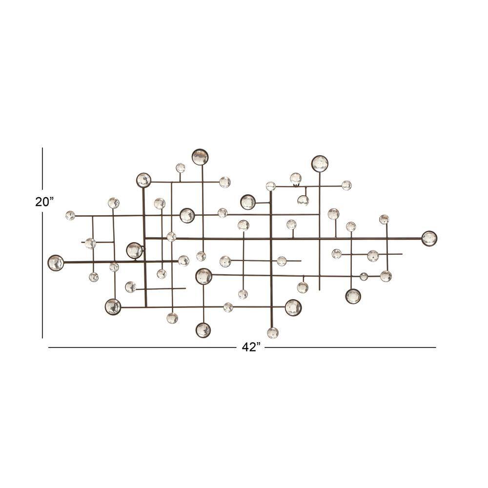 Silver Geometric Metal Wall Sculpture with Glass Beads
