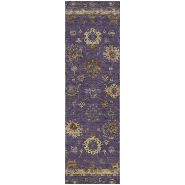 Mayfield Premium Machine Washable Abstract AMF2045 Eggplant 2 ft. x 7 ft. Runner Rug