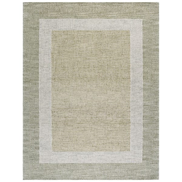 Pine 8 ft. x 10 ft. Green/Ivory Minimalist Border Area Rug
