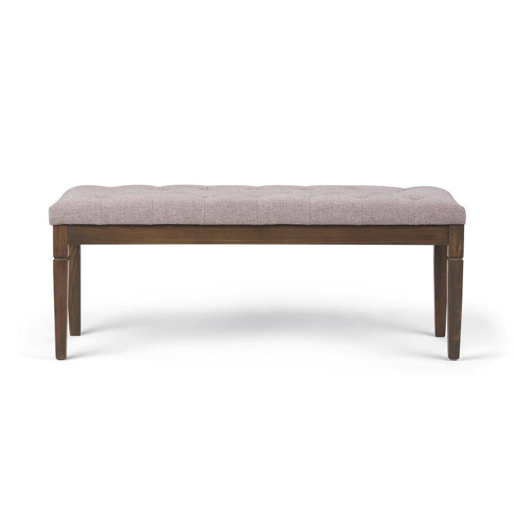 Cloud Grey Linen Tufted Ottoman Bench with Wood Legs