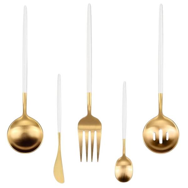 5-Piece White Stainless Steel Serving Utensils Set (Service for 2)