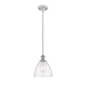 Bristol Glass 100-Watt 1 Light White and Polished Chrome Shaded Mini Pendant Light with Seeded glass Seeded Glass Shade