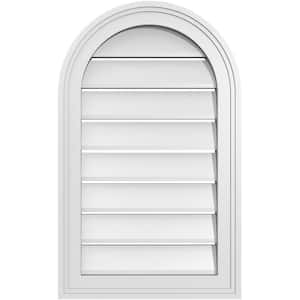 16 in. x 26 in. Round Top White PVC Paintable Gable Louver Vent Functional