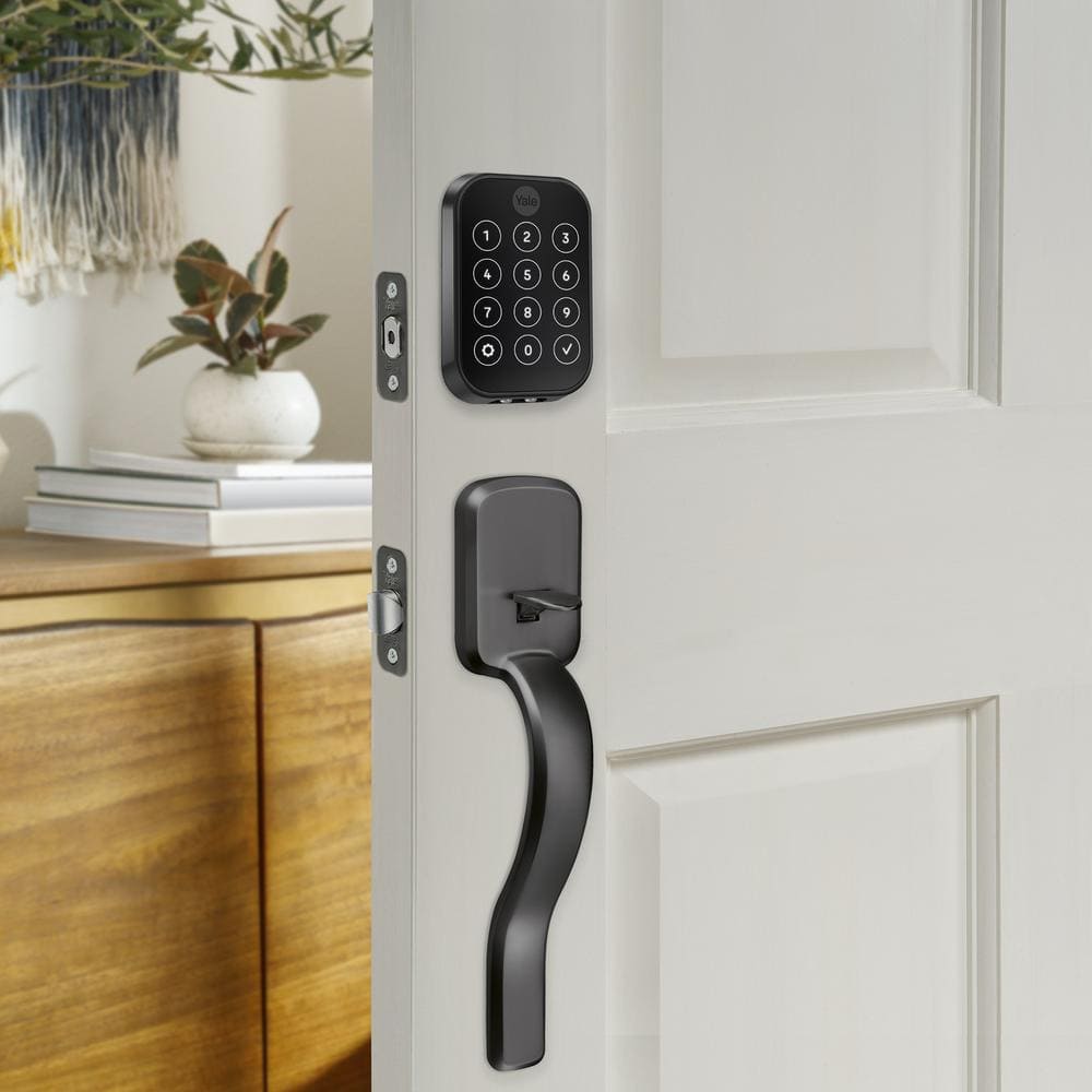 Black Suede Wi-Fi Bluetooth Electronic Deadbolt with Biometric Keypad