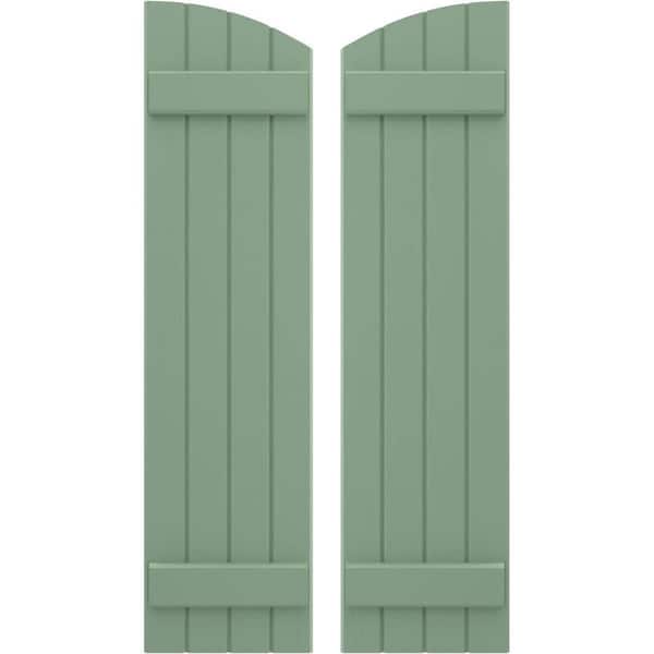 Ekena Millwork 14 in. W x 47 in. H Americraft Exterior Real Wood Joined Board and Batten Shutters with Elliptical Top in Track Green