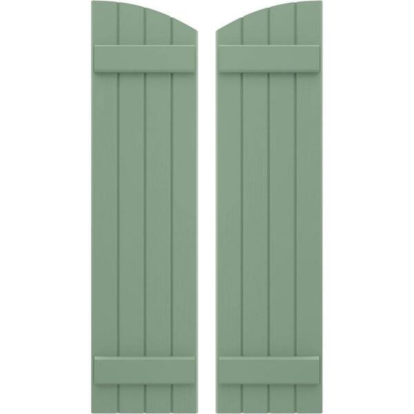 Ekena Millwork 14 in. W x 67 in. H Americraft Exterior Real Wood Joined Board and Batten Shutters with Elliptical Top Track Green