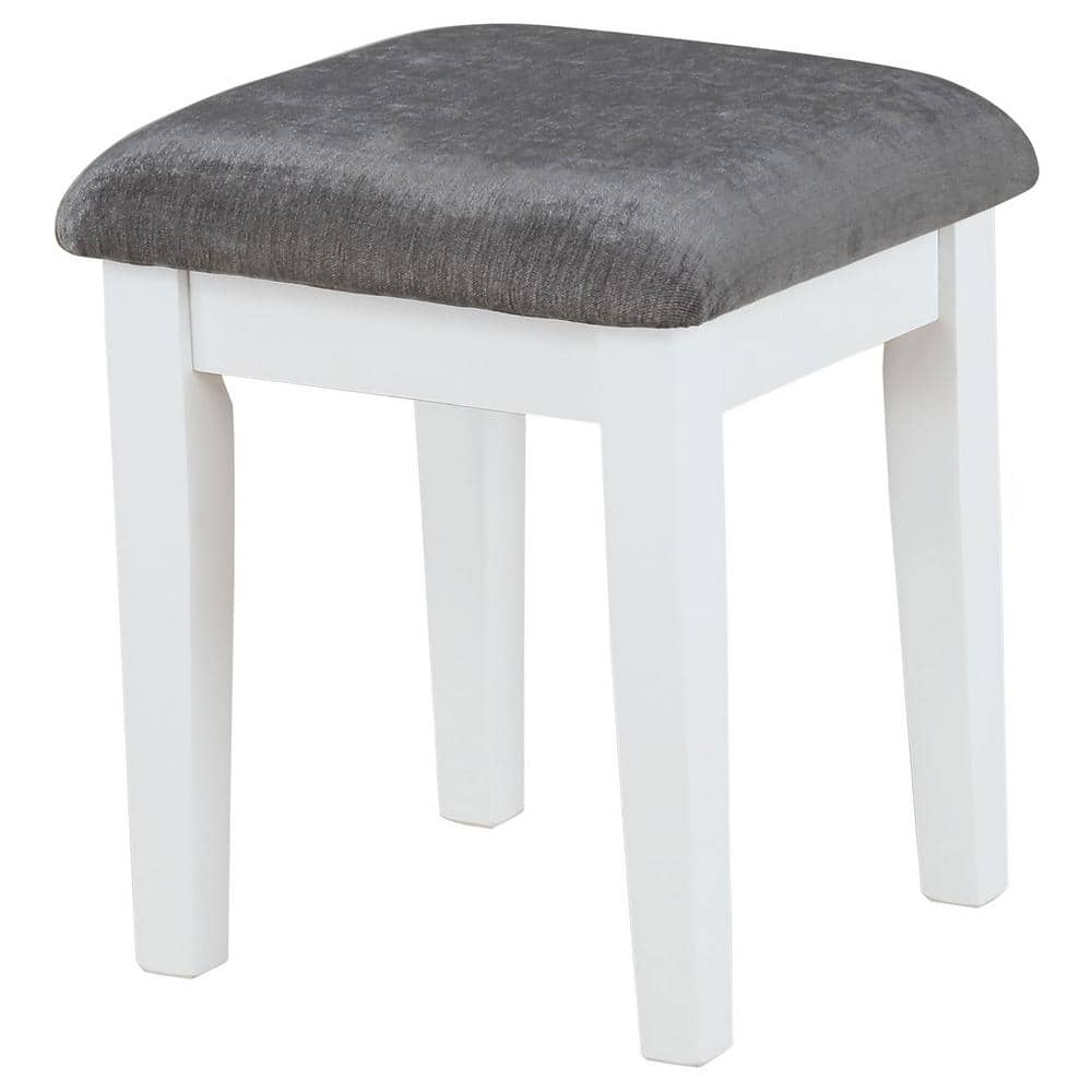 White and Dark Gray Vanity Set with LED Lights and Bench
