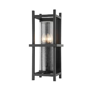 Carlo 3-Light Textured Black, Clear Seeded Wall Sconce