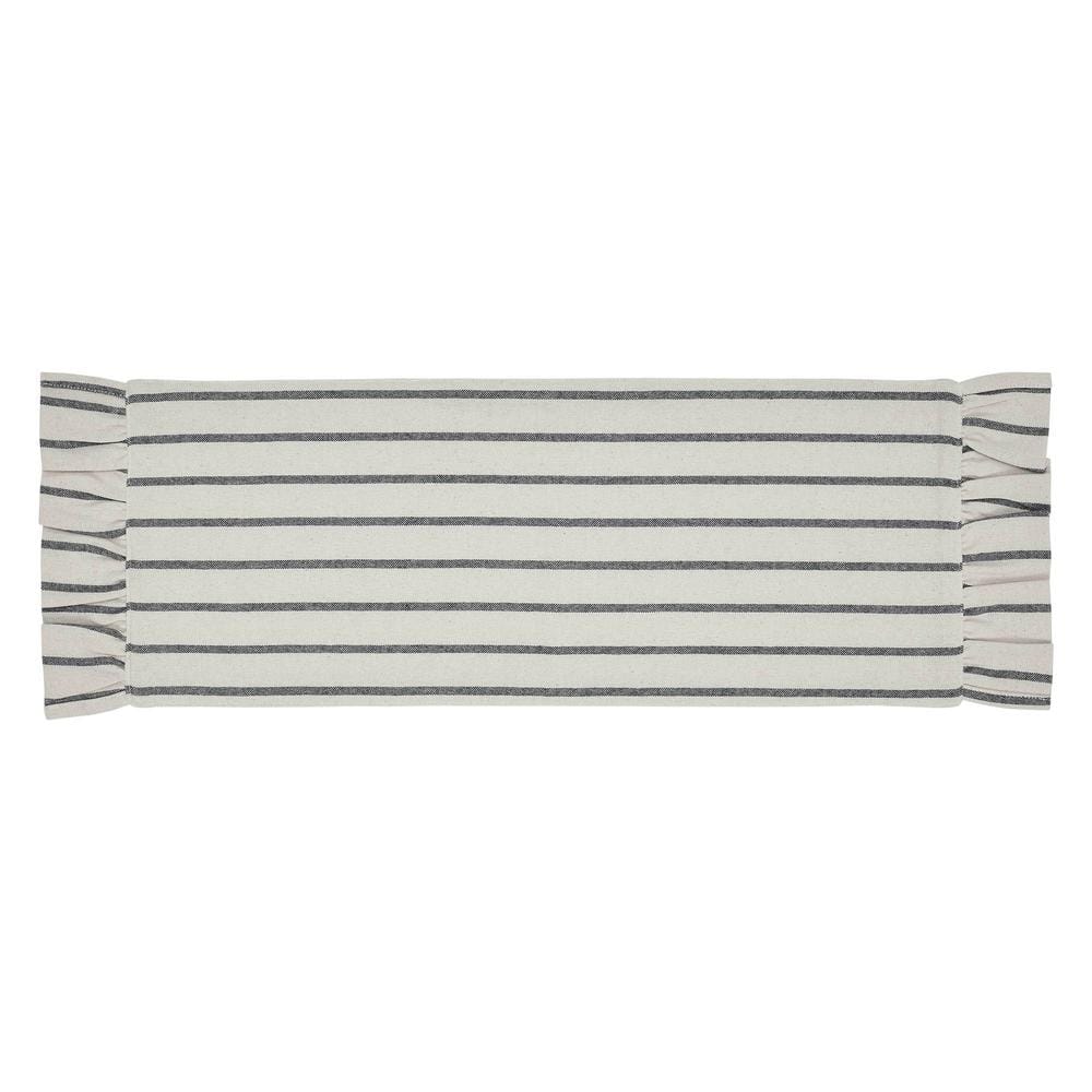Navy and Creme Cotton Ticking Stripe Ruffled Runner 8x24