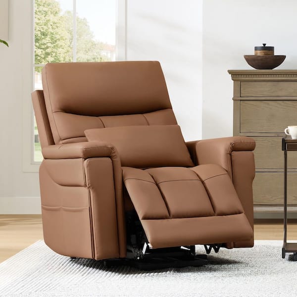 Grant Saddle Leather Lift Dual Motors Recliner with Heat and Massage, Power Headrest, Pockets and Cup Holder for Elderly