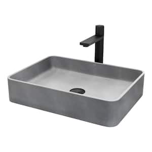 Concreto Stone Rectangular Bathroom Sink with Vessel Faucet in Matte Black