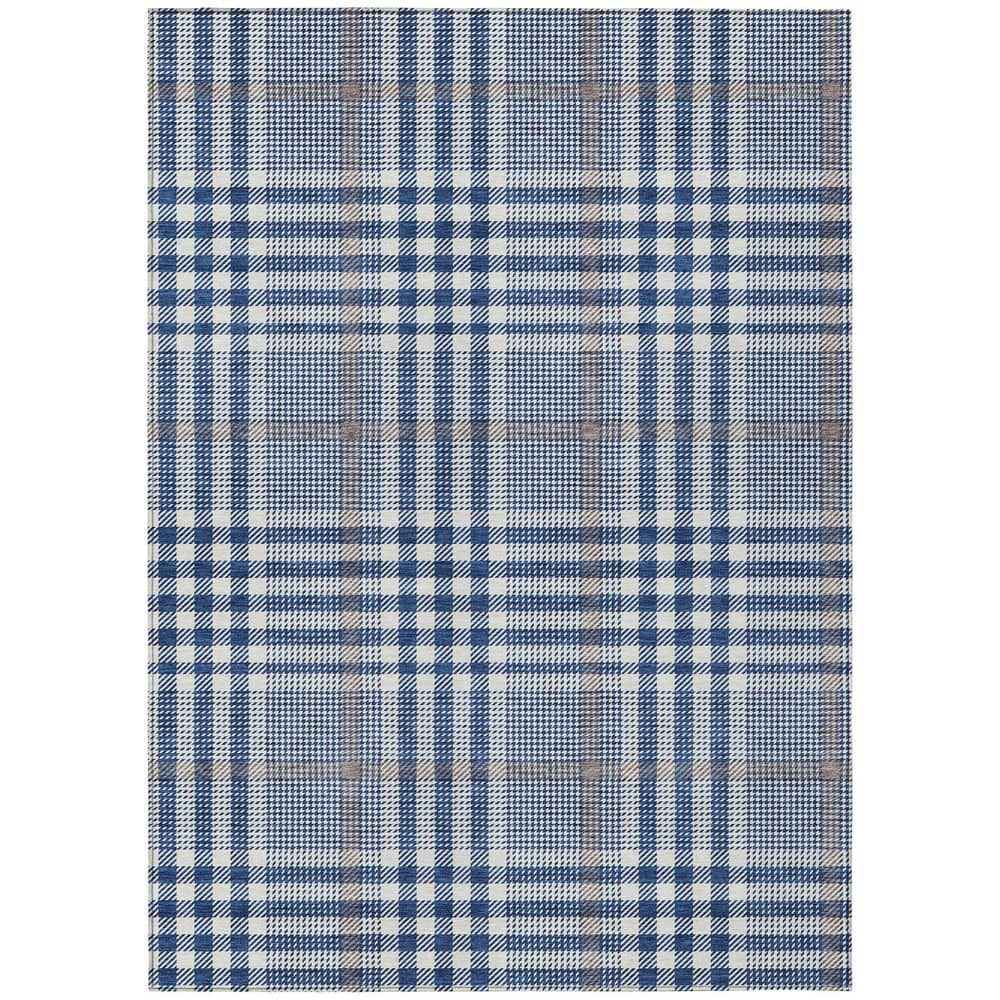 Navy Plaid Synthetic Washable Indoor/Outdoor Rug 2'6" x 3'10"