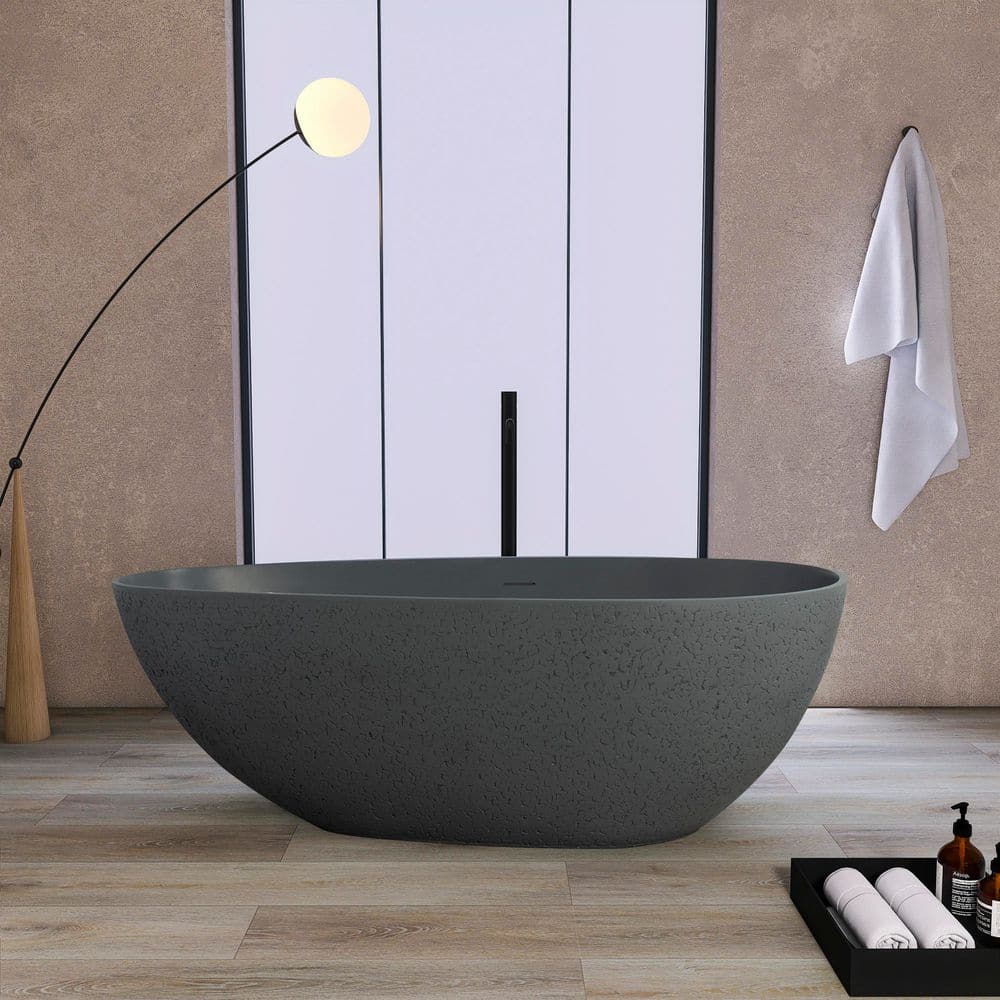 65 in. x 33 in. Solid Surface Soaking Bathtub with Center Drain in Cement Grey price history on PriceWatchPro