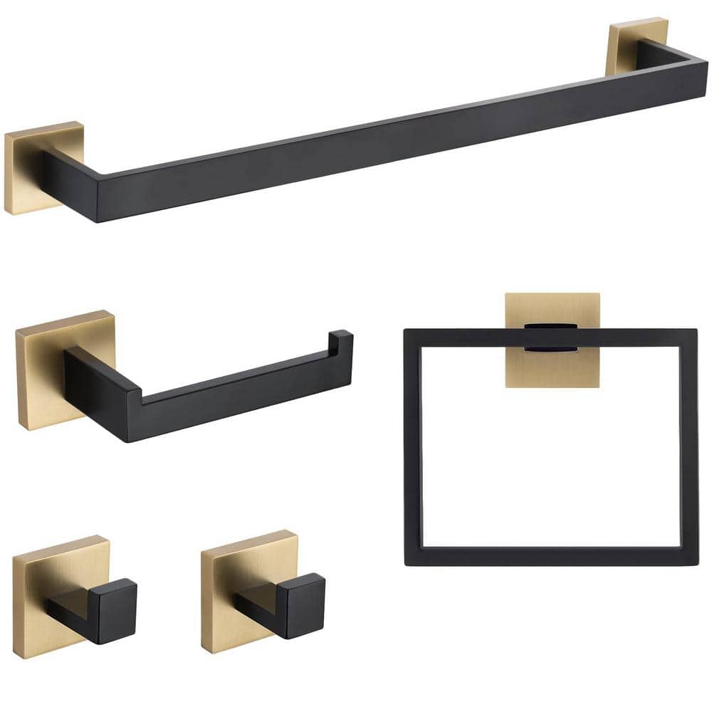 5-Piece Stainless Steel Bath Hardware Set with Toilet Paper Holder, Towel H