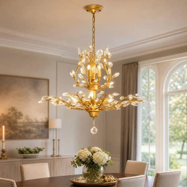 Genoci 7-Light Gold Empire Unique Dimmable Chandelier with Clear