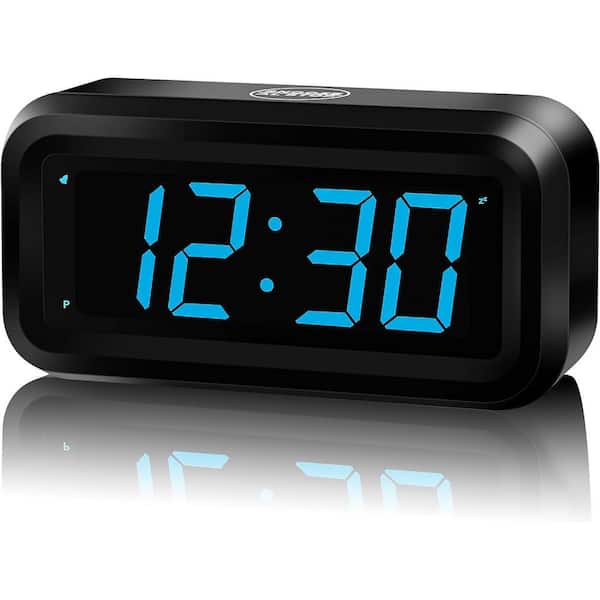 Afoxsos Black Case-Blue Led Digital Plastic Portable Desk Clock, Alarm, Adjustable Brightness and Battery Operated for Bedroom