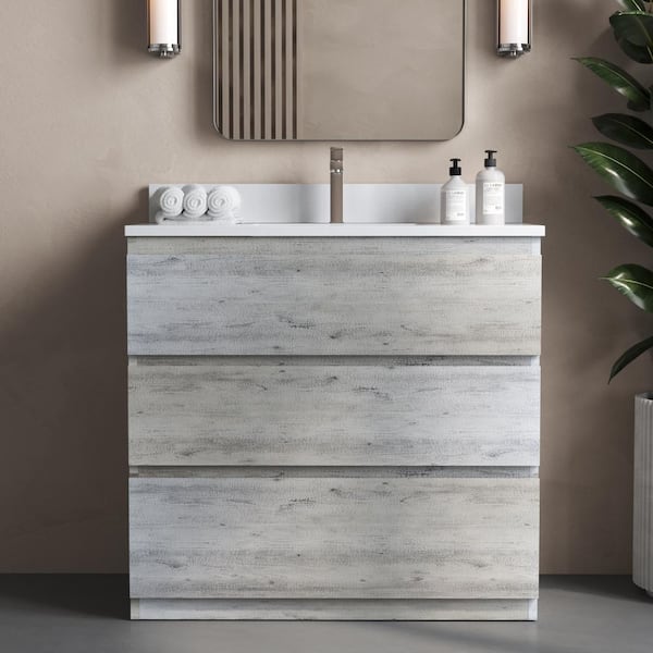 Vamo 36in. x 20in. Solid White Countertop Single Vanity in Rustic Gray