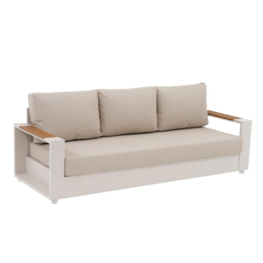Modern Aluminum Outdoor White Sectional 3-Seat Sofa, with Beige Cushions & Pillows price history on PriceWatchPro