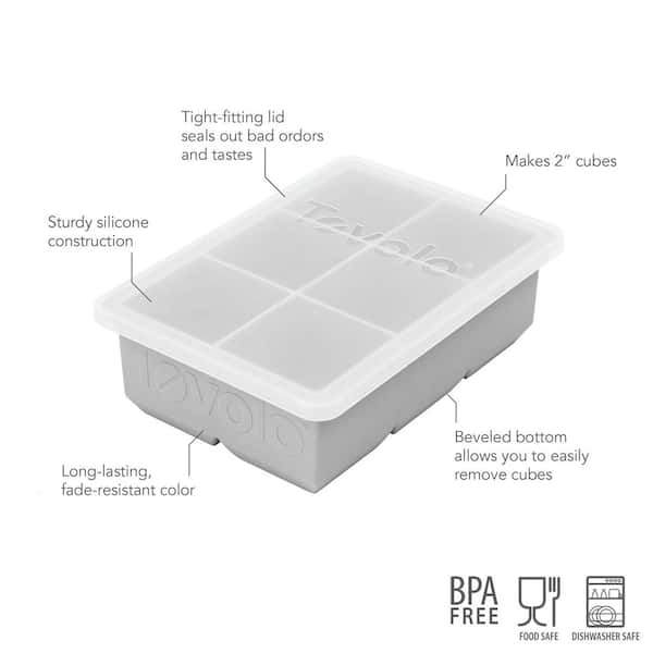 2 in. Cubes for Whiskey Bourbon, Spirits and Liquor Drinks, Oyster Gray Large King Craft Ice Mold Freezer Tray with Lid