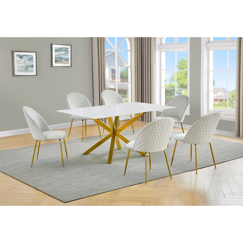 Best Quality Furniture Riley 7-Piece White Marble Wrap Glass
