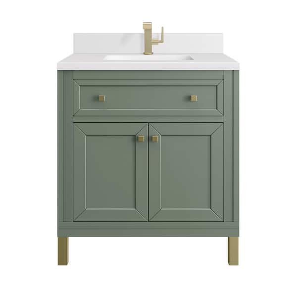 James Martin Vanities Chicago 30.0 in. W x 23.5 in. D x 34.0 in. H Bathroom Vanity in Smokey Celadon with White Zeus Silestone Quartz Top