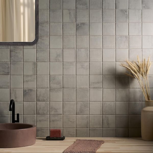 Casablanca Dove Gray 3.39 in. x 3.93 in. Square Matte Porcelain Floor and Wall Tile (4.73 sq. ft./ Case)