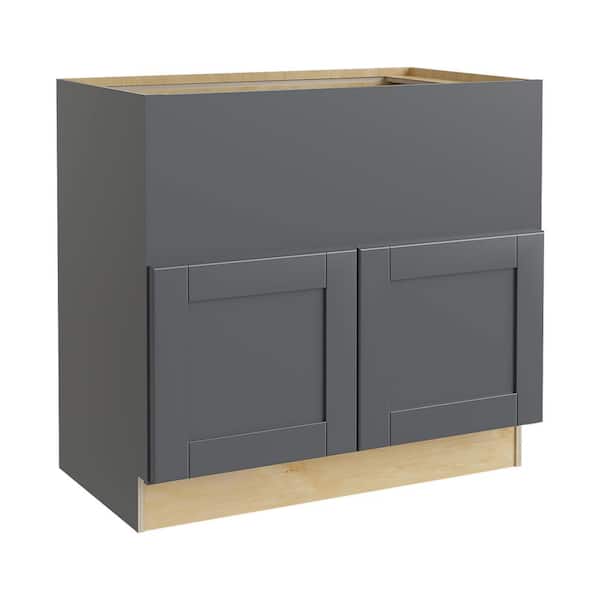 Home Decorators Collection Washington 36 in. W x 24 in. D x 34.5 in. H Assembled Plywood Farm Sink Base Kitchen Cabinet in Onyx with Soft Close