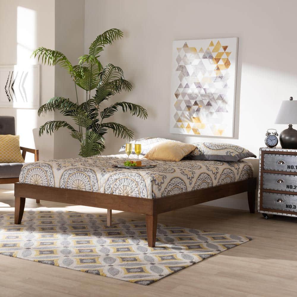 Twin Walnut Wood Platform Bed Frame with Graduated Legs