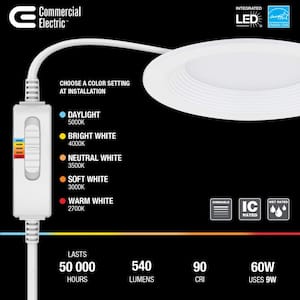 Slim Baffle Integrated LED 4 in Round Adj Color Temp Canless Recessed Light for Kitchen Bath Living rooms, White  4-Pack