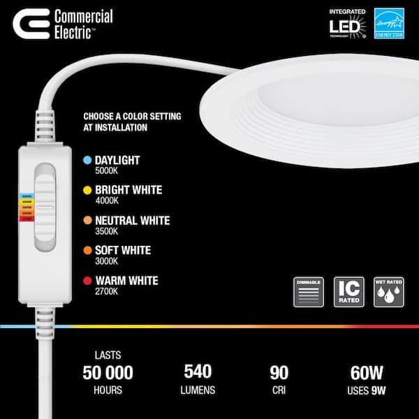 Slim Baffle Integrated LED 4 in Round Adj Color Temp Canless Recessed Light for Kitchen Bath Living rooms, White 4-Pack