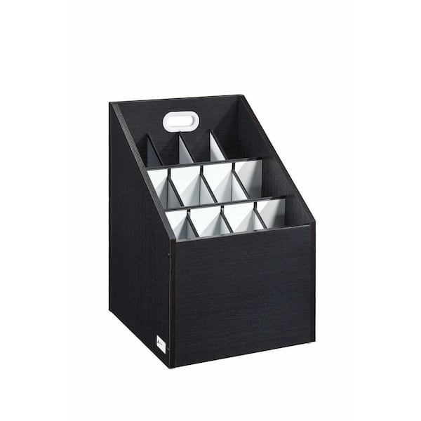 AdirOffice 12-Slot Wooden Vertical Blueprint Roll File Storage Cabinet, Black