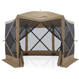 12 ft. x 12 ft. Portable Pop Up 6 Sided Gazebo Canopy, Outdoor Camping Screen Tent with Mesh Netting 8 Person, Beige