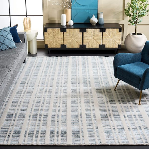 Fifth Avenue 8 ft. x 10 ft. Teal/Ivory Scandinavian Striped Area Rug
