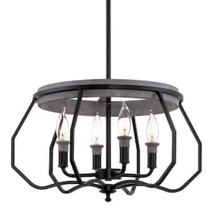 Beckett 60-Watt 4-Light Black Farmhouse Pendant Light, No Bulb Included