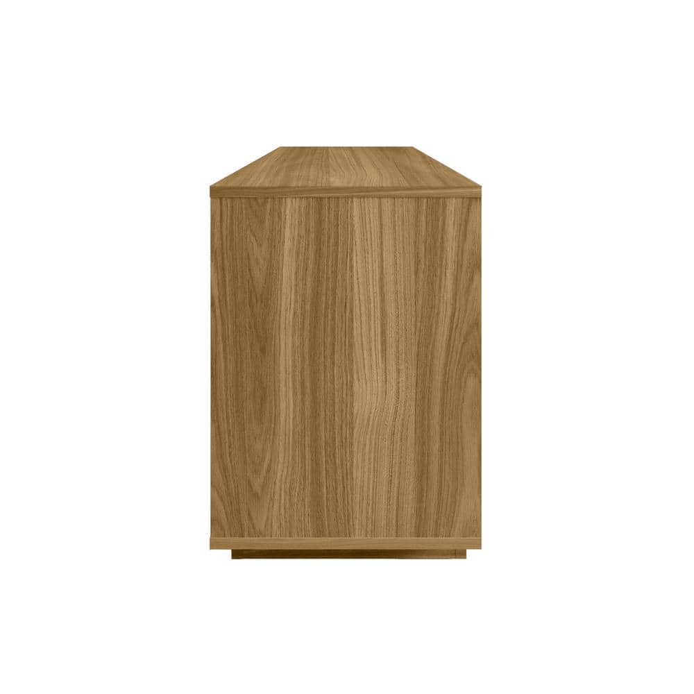 Oak and White Modern TV Stand with Chevron Pattern Cabinet for 70" Screens