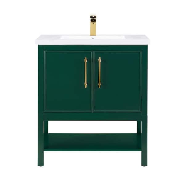 Taylor 30 in. W x 18.5 in. D x 34.5 in. H Bath Vanity in Forest Green with Ceramic Vanity Top in White with White Sink