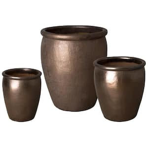 17 in., 23 in., 29 in. Dia Ceramic RND Pots S/3, Metallic