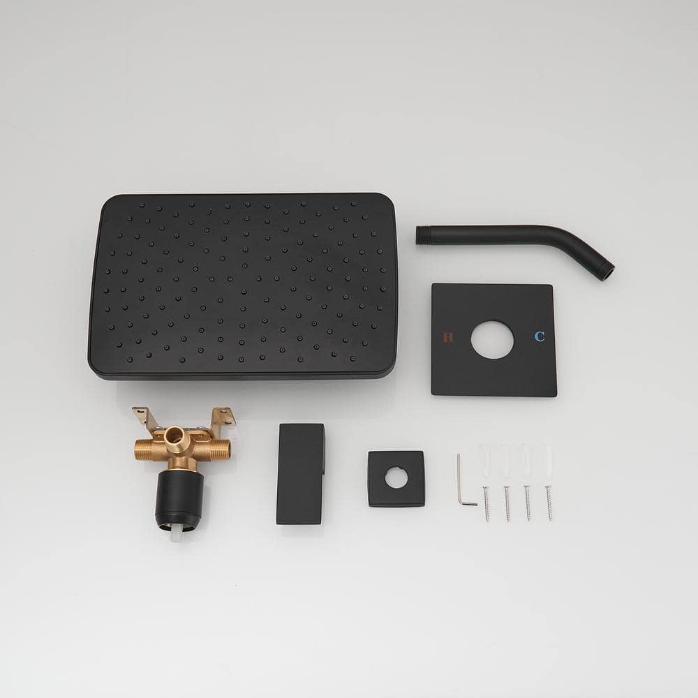 Matte Black Square Rainfall Shower Faucet Set with Valve