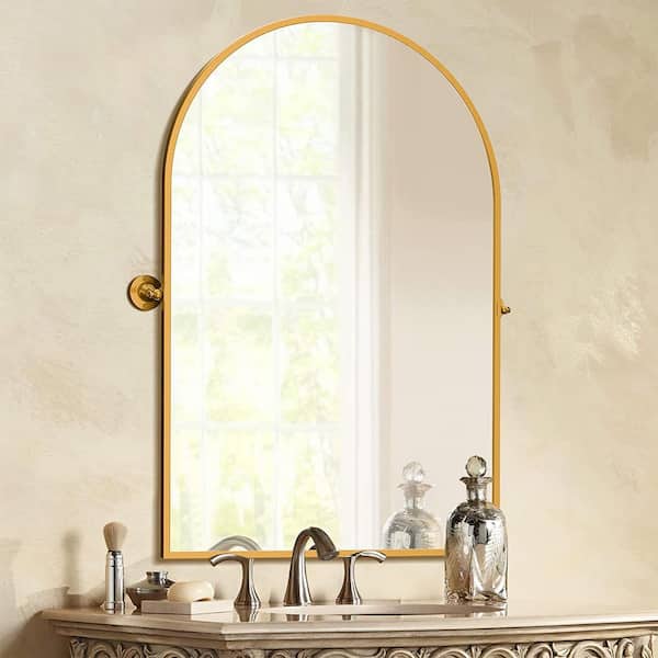 Neutype Arched Wall Mirror Small Arch Mirror Wall-Mounted Mirror 36 inchx24 inch,Gold,Iron, Size: 36 x 24