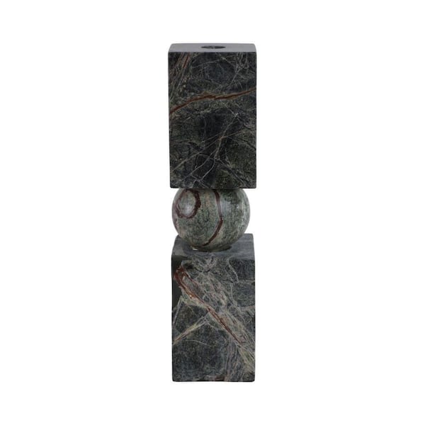 Liv & Skye 12 in. Green/Black Stone Chunky Marble Taper Holder