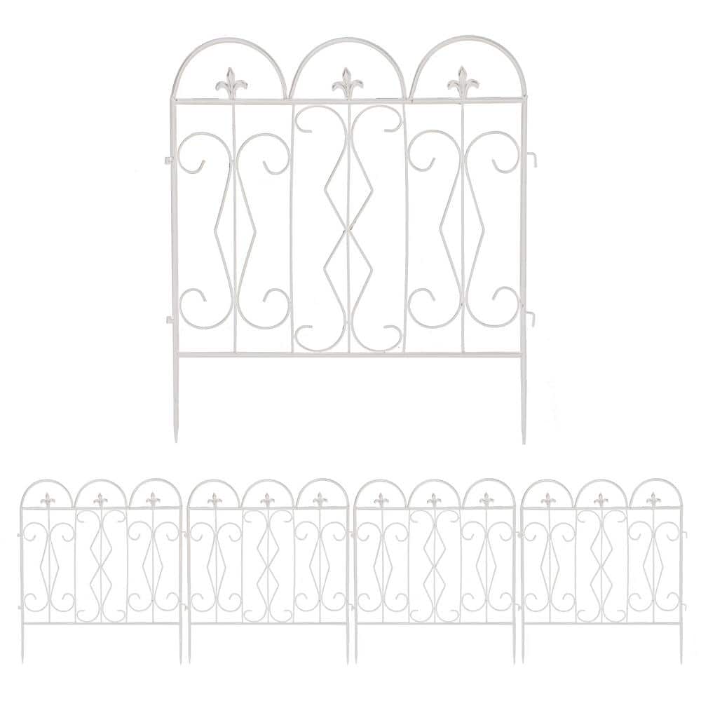 24 in. Metal Garden Fence Decorative White Fencing Panels for Yard Landscap