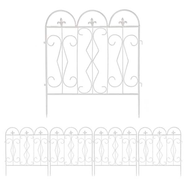 AESOME 24 in. Metal Garden Fence Decorative White Fencing Panels for Yard Landscape Patio Lawn Decor (5-Packs)