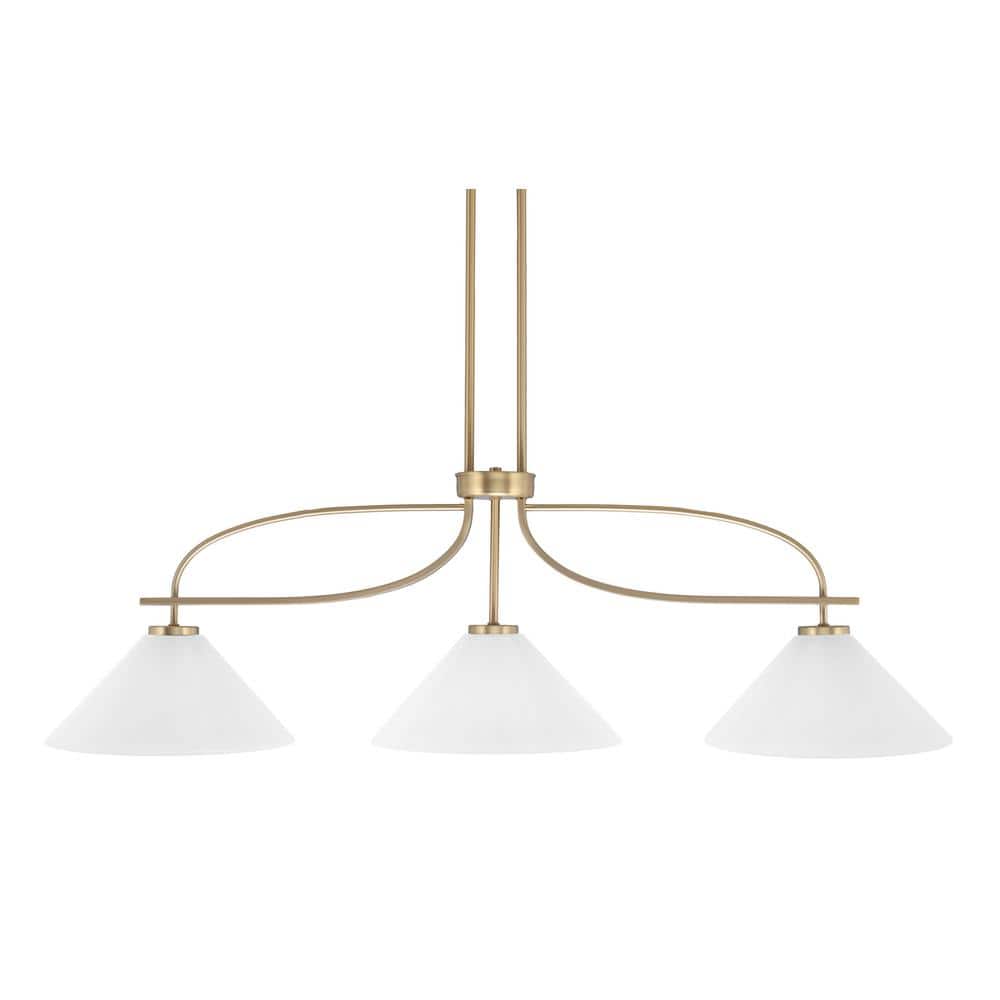 Olympia 3-Light New Age Brass Chandelier with White Marble Glass Shades