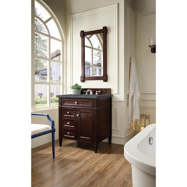James Martin Vanities Brittany 30.0 in. W x 23.5 in. D x 34.0 in. H Single Vanity in Burnished Mahogany with Bleu Quartz Top