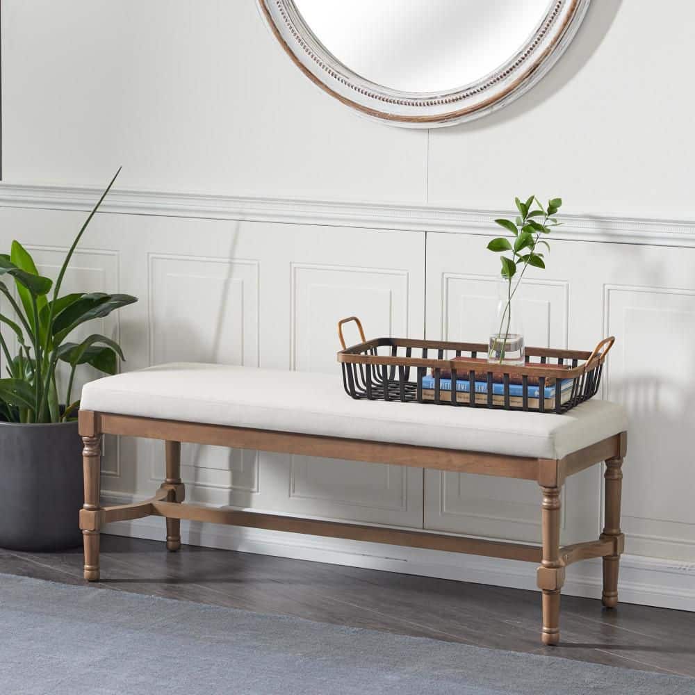 Brown Wood Bench with Burlap Seat 47 x 16 x 18