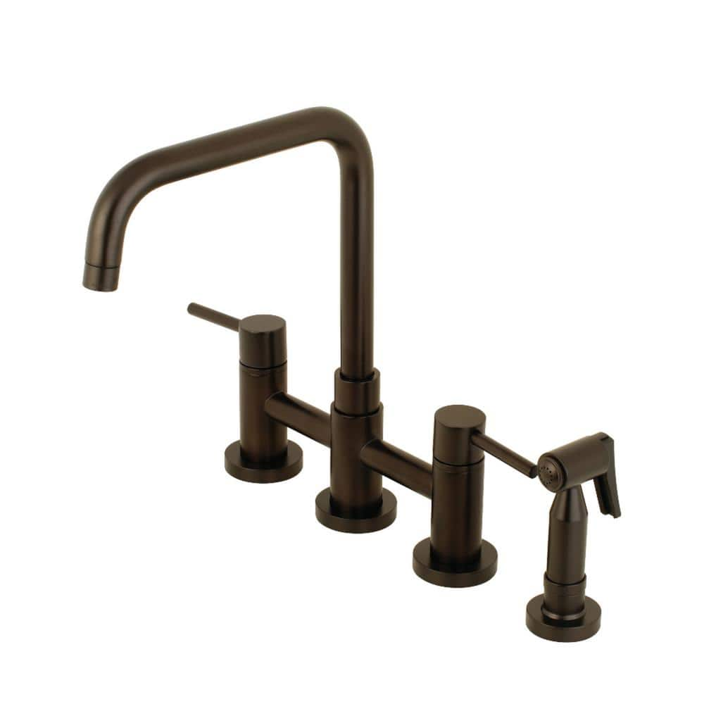 Kingston Brass Modern 2 Handle Bridge Kitchen Faucet With Side Sprayer   Oil Rubbed Bronze Kingston Brass Bridge Kitchen Faucets Hks8285dlbs 64 1000 