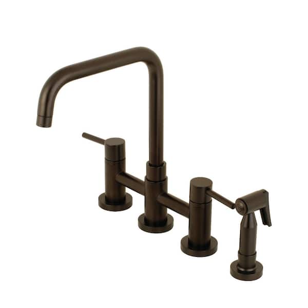 Kingston Brass Modern 2-Handle Bridge Kitchen Faucet with Side Sprayer in Oil Rubbed Bronze