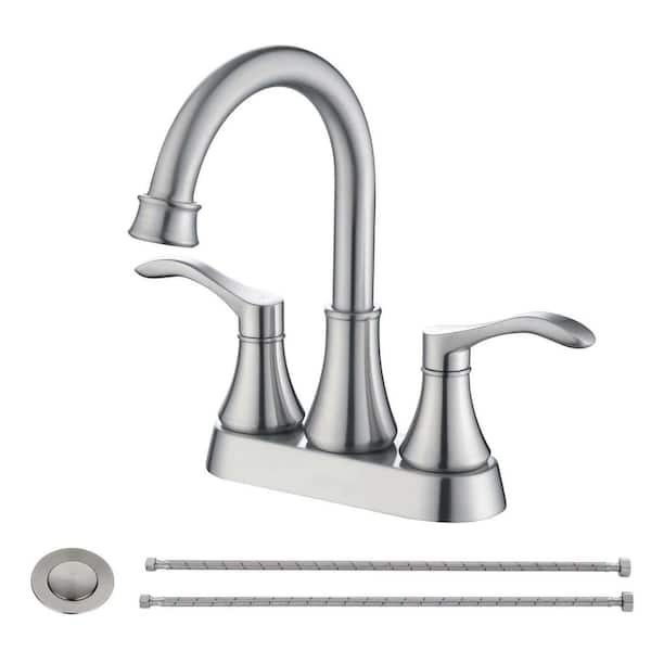 Nestfair 4 in. Centerset Double-Handle 3-Holes Bathroom Faucet with Pop-Up Drain in Brushed Nickel