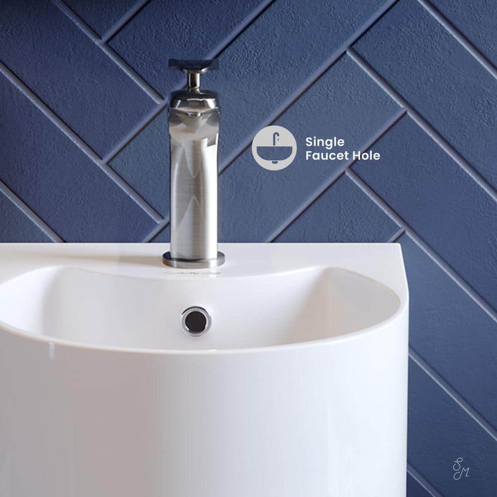 White Glossy Ceramic Pedestal Bathroom Sink